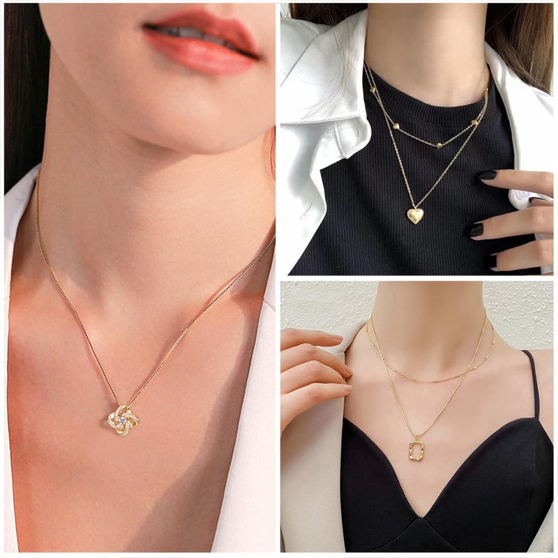 IFKM Gold Plated Jewelry Set for Women,14k Gold Plated Multi Layer Necklaces Stackable Bangle Bracelets Stackable Knuckle Rings Hoop Earrings Set Anniversary Trendy Elegance Charms Anniversary Birthday Jewelry Gift - Image 2